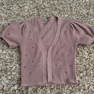 Pink Short Sleeve Cardigan top with Embroidered flowers
